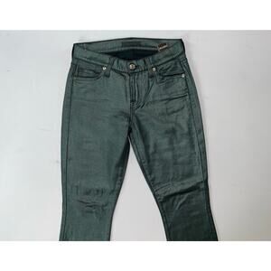 7 For all Mankind AU01501266 Metallic Coated Stretch Skinny Jeans in Emerald. 24